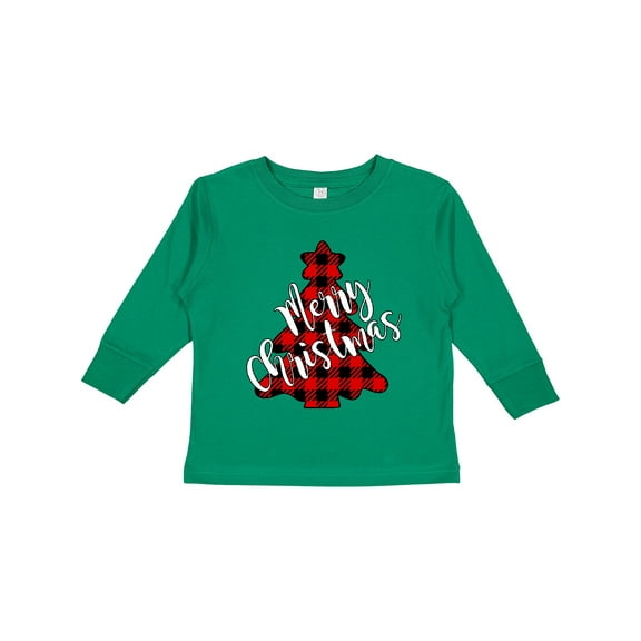 Inktastic Red Buffalo Plaid Christmas Tree Boys or Girls Long Sleeve Toddler T-Shirt