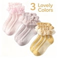 thumbnail image 7 of TELOLY 3Pairs Kids Socks,Age 10+ Ruffle Socks,Lightweight Fabric Lace Socks,Combination3, 7 of 7