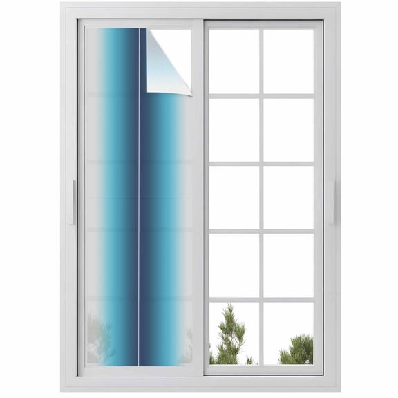 No Glue Heat Blocking Window Flims, Dark Blue Grey Ombre Window Privacy Film Frosted, Modern Abstract Art Gradient Peep-proof Door Windows Tint for Bathroom, Dormitory, 17.7 x 78.7 Inches