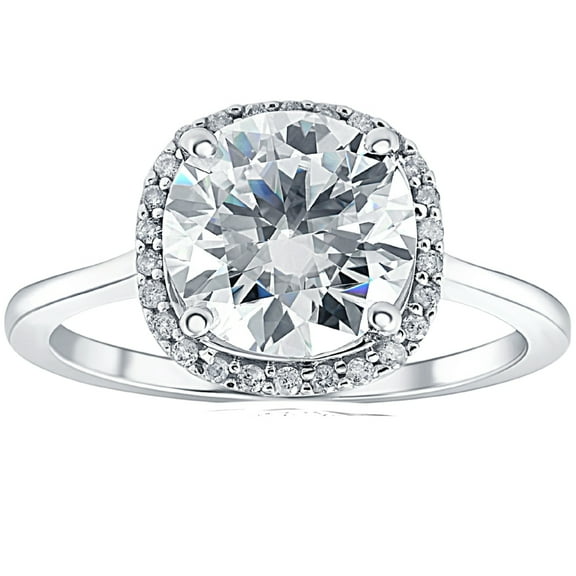 Pompeii 2 1/2 Ct Diamond & Moissanite Cushion Halo Engagement Ring 14k White Gold