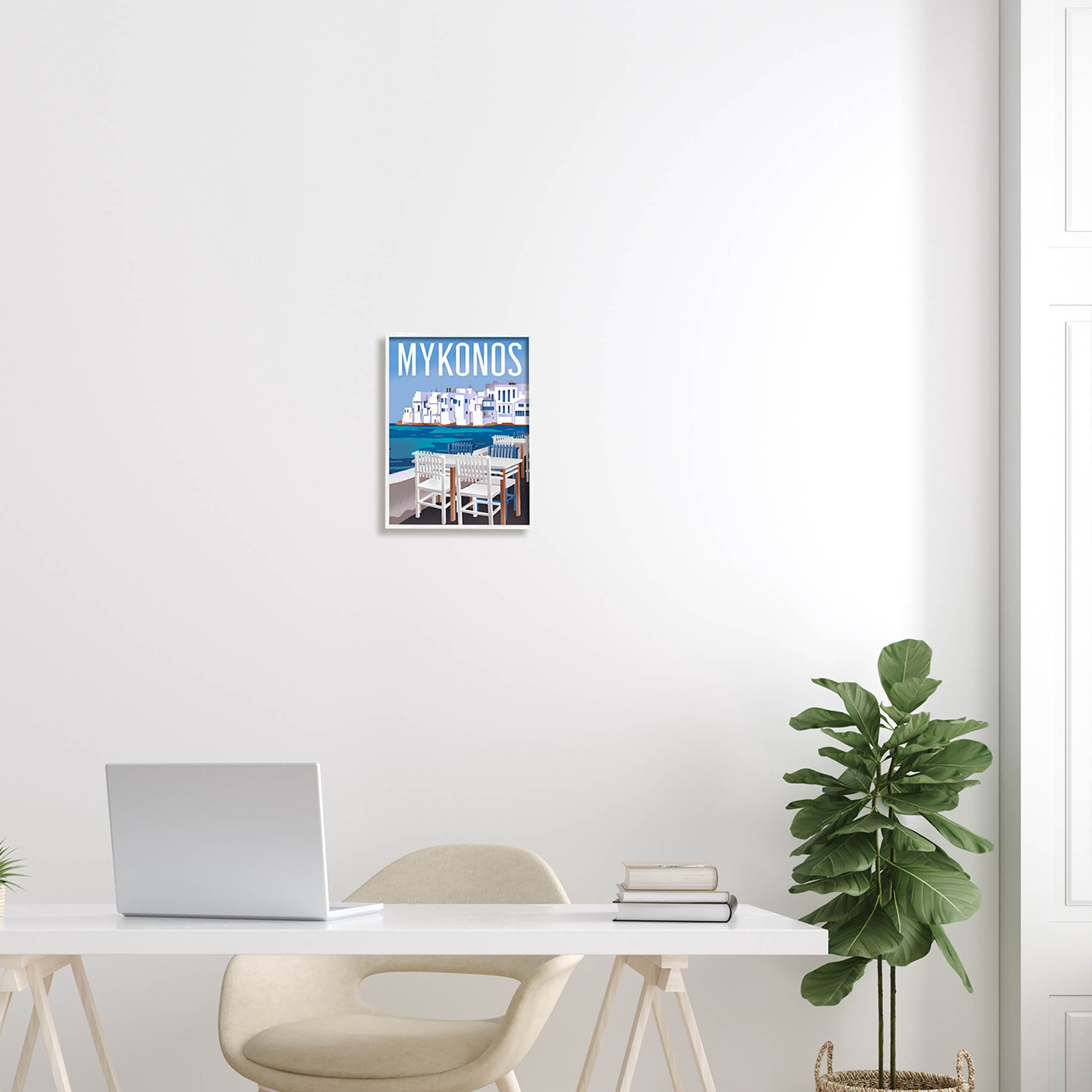 Stupell Industries Mykonos Seaside Vacation Graphic Art White Framed Art Print Wall Art, Design by Ziwei Li