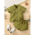 thumbnail image 2 of TSEXIEFOOFU Baby Short Sleeve Shirt + Shorts, Adjustable Belt Pocket Decoration Casual Style Summer Clothing, 2 of 8