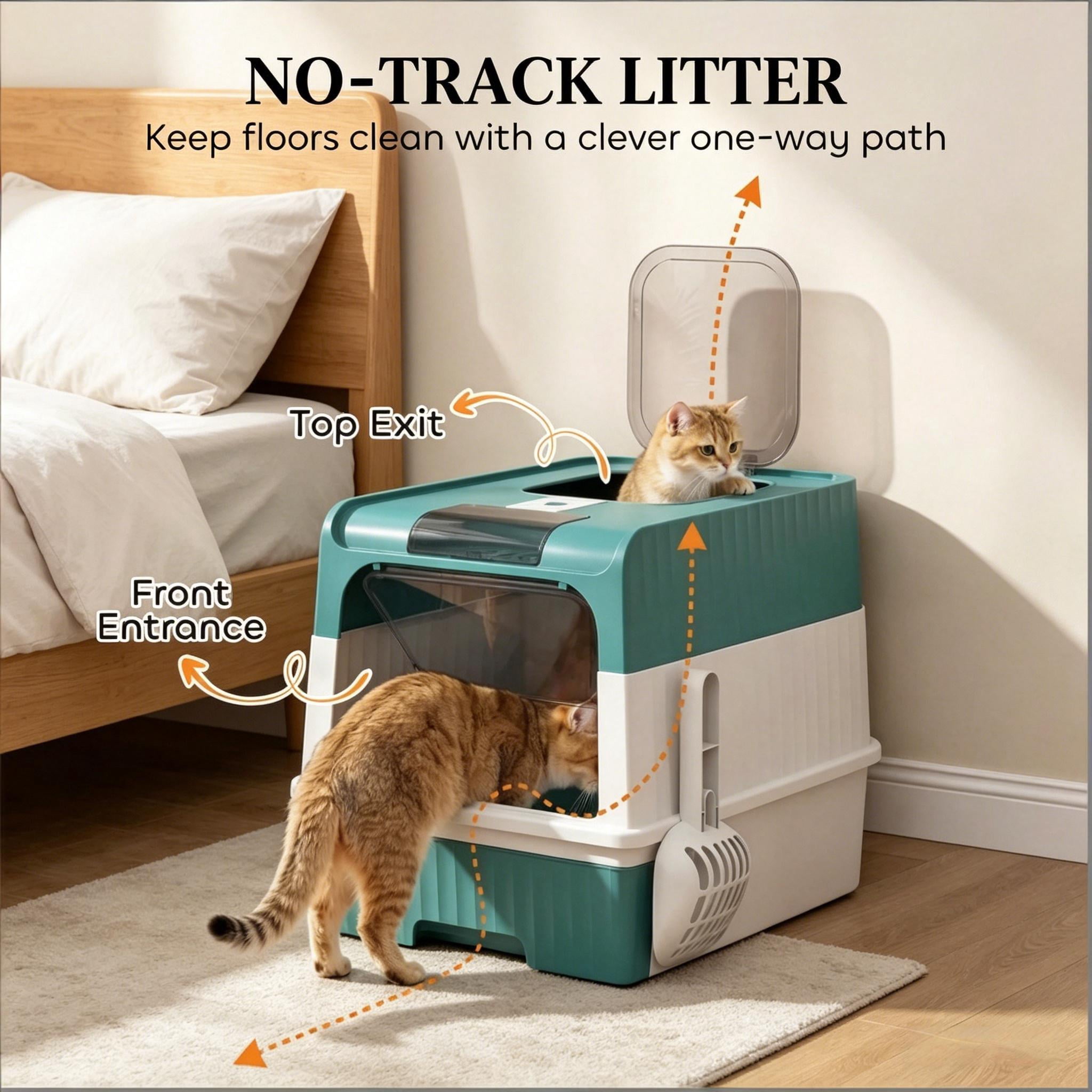CQSXDA Fully Enclosed Compact Cat Litter Box for Effortless Clean Up - Ideal Pet Litter Solution for Small Spaces，Black,Teal,White