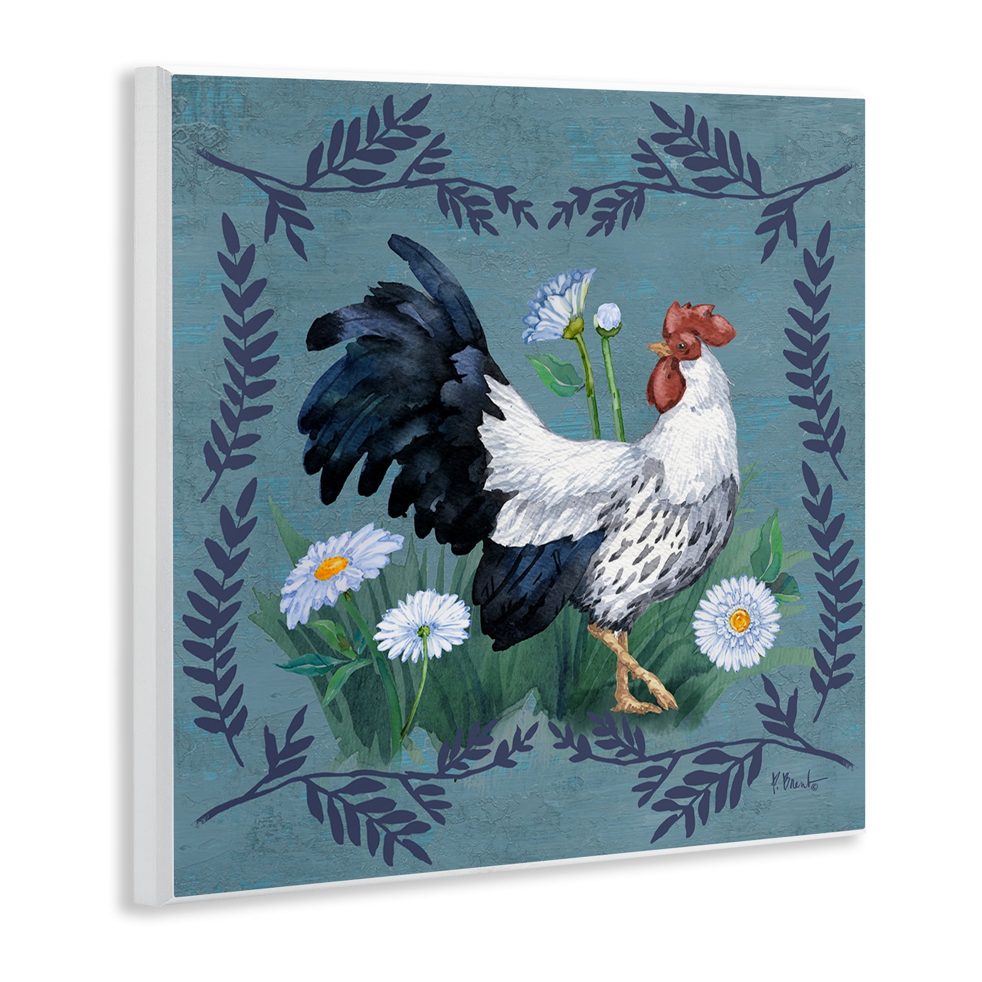 Stupell Industries Ferns & Rooster Animals & Insects Painting Unframed Art Print Wall Art, 12 x 12