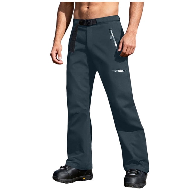 Mens Ski Pants, Casual Faddish Solid Patchwork Zipper Multiple Pockets Ski Trousers, Unisex Pants