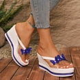 thumbnail image 4 of Rokment Women's Sparkly Pearl Rhinestones Platform Wedge Slip on Open Back Dressy Sandals Elegant Clear Chunky High Heels Slides Bridal Summer Slippers for Wedding Blue Size 6, 4 of 7