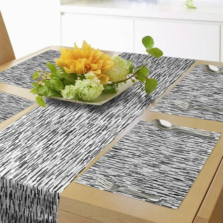 

Abstract Table Runner & Placemats Scandinavian Pattern with Lines Geometrical Greyscale Design Simplistic Set for Dining Table Decor Placemat 4 pcs + Runner 16 x90 Black Grey White by Ambesonne