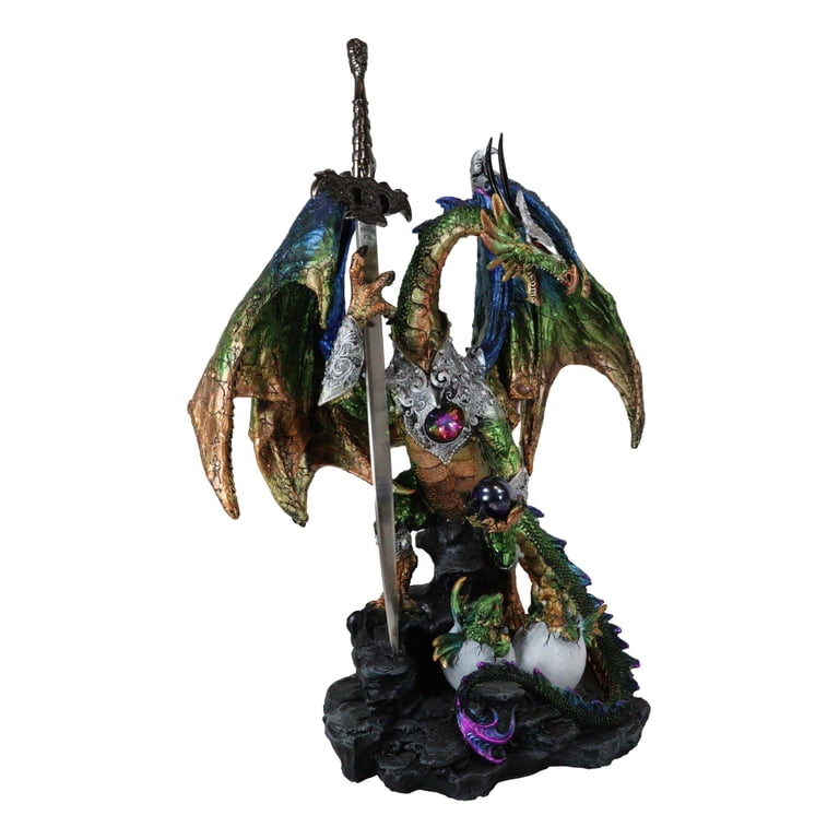 Large Green Jade Armored Dragon With Space Orb And Excalibur Sword