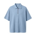 thumbnail image 4 of XIAONU Men's Solid Waffle Polo Shirt Half Zip Short Sleeve Collared Daily Tee, 4 of 6