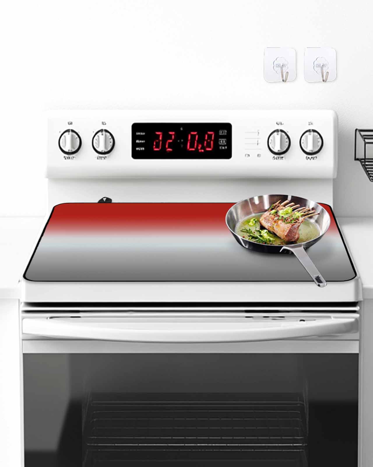 Stove Top Covers for Electric Stove, Red Gray Ombre Glass Stovetop Cover Protector, Modern Gradient Abstract Art Induction Cooktop Protector Oven Mat for Kitchen Countertop 24"x21"