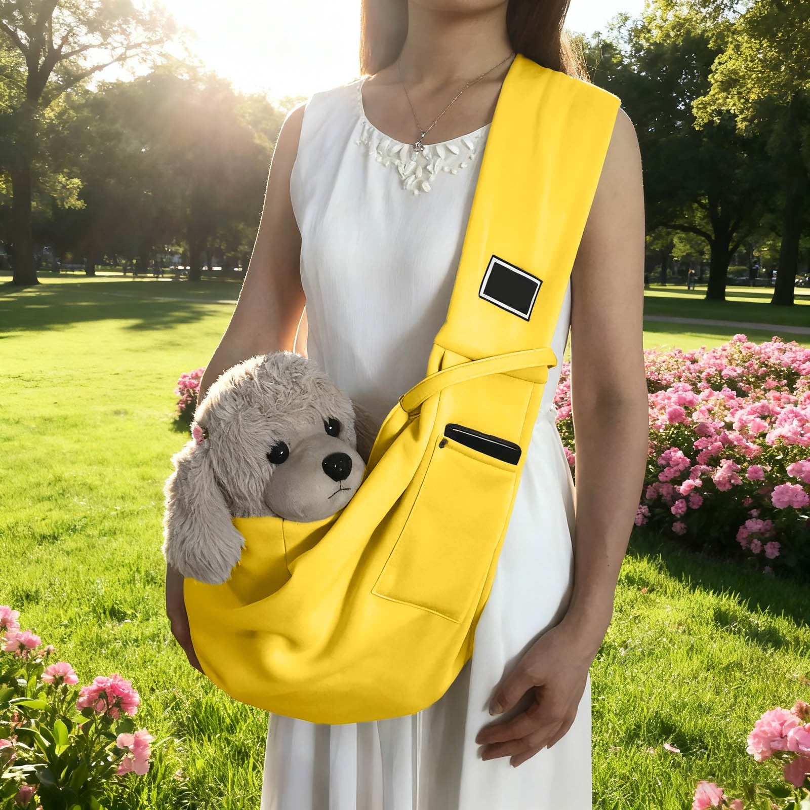 Reversible Pet Sling with Storage Pocket Hands-Free Shoulder Tote for Small Dogs and Cats Comfortable Outdoor Walking Travel Harness