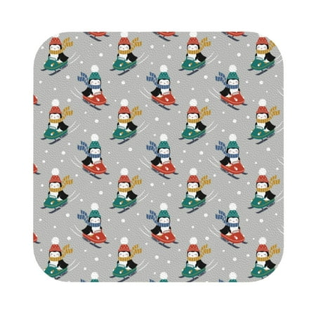 

Ocsxa Skiing penguin Coasters for Drinks Leather Coasters Set of 4 for Coffee Table for Housewarming Kitchen Bar Decor