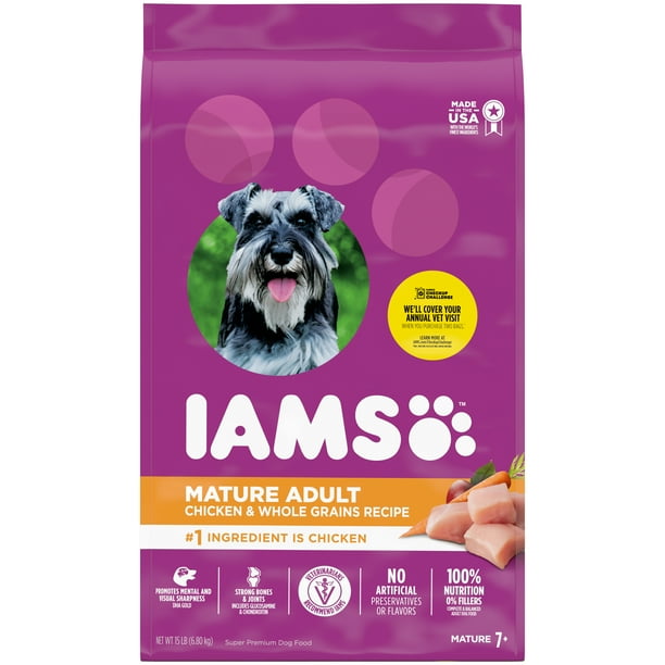 IAMS Mature Adult Dry Dog Food for Senior Dogs with Real Chicken, 15 lb