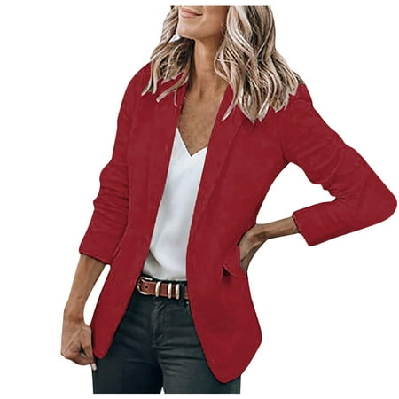

Juebong Women s Solid Color Casual Long Sleeve Lapel Button Blazer Jacket Open Slim Fit Work Office Cardigan Coat Overcoats with Pockets