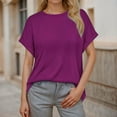 thumbnail image 2 of oqasdz Women Sweaters Spring Fall New Round Neck Solid Color Short Sleeve Thin Lightweight Sweater Top Casual Comfort Soft, 2 of 5