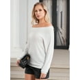 thumbnail image 5 of Aiyino Women's Long Sleeve Boat Neck Off Shoulder Blouse Tops Stretchy Soft T-shirt Plus Size,White XXL, 5 of 10