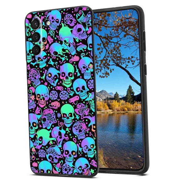 Compatible with Samsung Galaxy S21+ Plus Phone Case, Horror-Black-Witchy-Neon-Skulls-8 Case Silicone Protective for Teen Girl Boy Case for Samsung Galaxy S21+ Plus