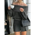 thumbnail image 4 of Female Sweaters Off the Shoulder Long Sleeve Cable Knit Sweater Loose Chunky Pullover Dressy Work Tops Dark Gray M, 4 of 7