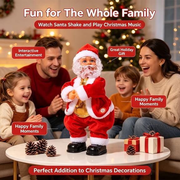 Electric Dancing Musical Santa‑Claus Figurine, Battery‑Operated Hip‑Swaying Tabletop Ornament, Fun Seasonal Desktop Decor for Christmas‑Party and Gifting