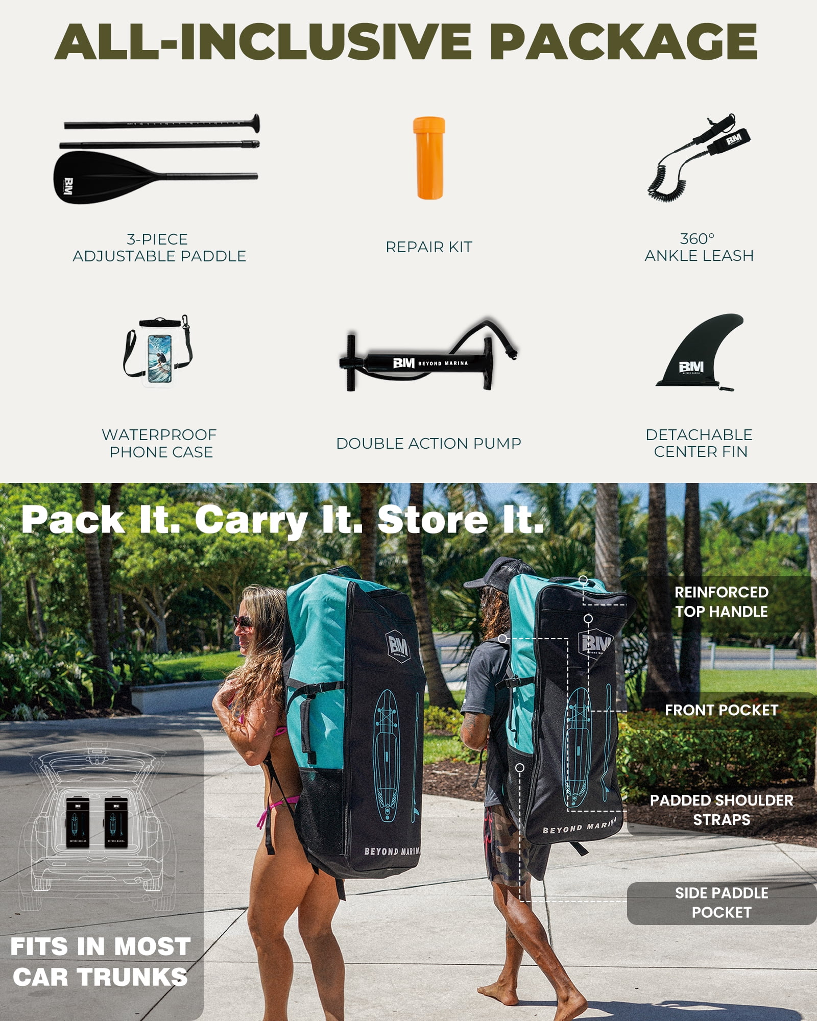 10'6" Inflatable Stand Up Paddle Board for Adults, Non-Slip EVA, Camera Mount, Cold Wood