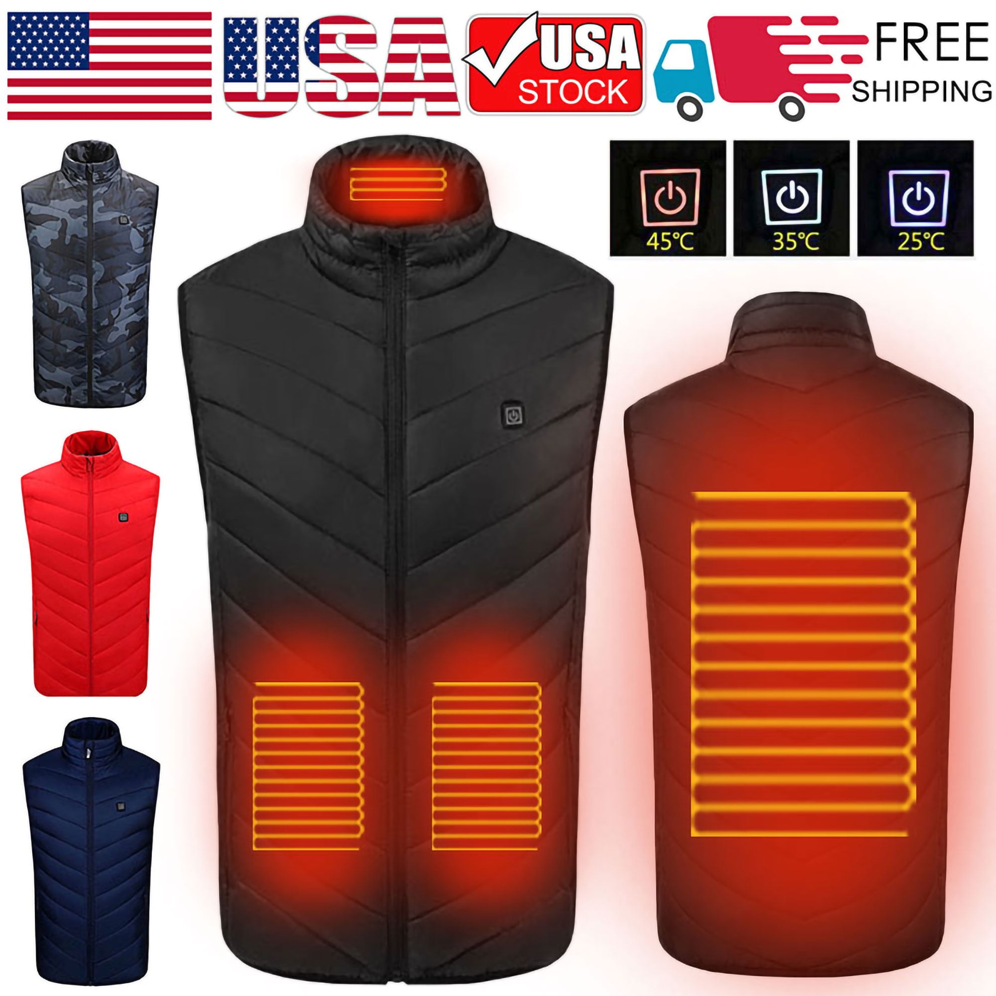 Electric vest,Electric Heated Vest,Electric Jacket with USB Charging Insert Men Women Winter Warmer Gilet with 3 files Adjustable Temperature for Outdoor Skiing,Hiking,Hunting,Motorcycle,Camping 
