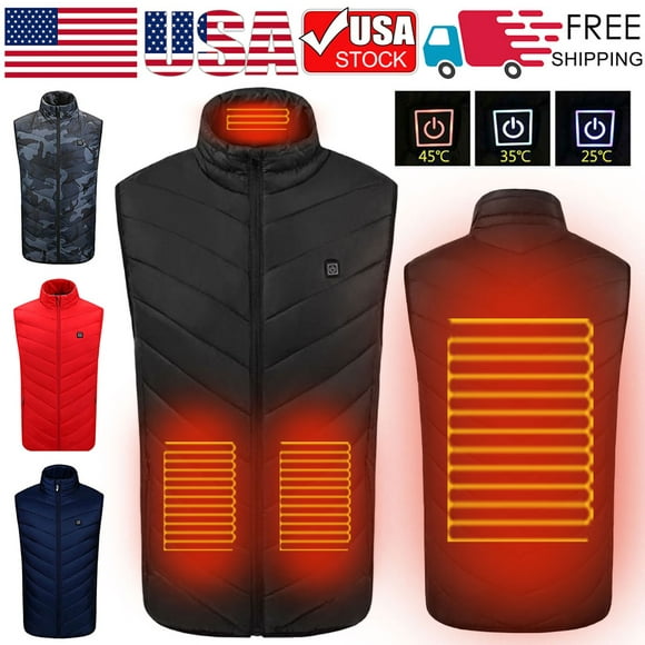 Innerwin Heated Vest Electric Outwear USB Men Warmer Waistcoat Thermal Unisex Camouflage Print Sleeveless Body Gilet Black 3XL