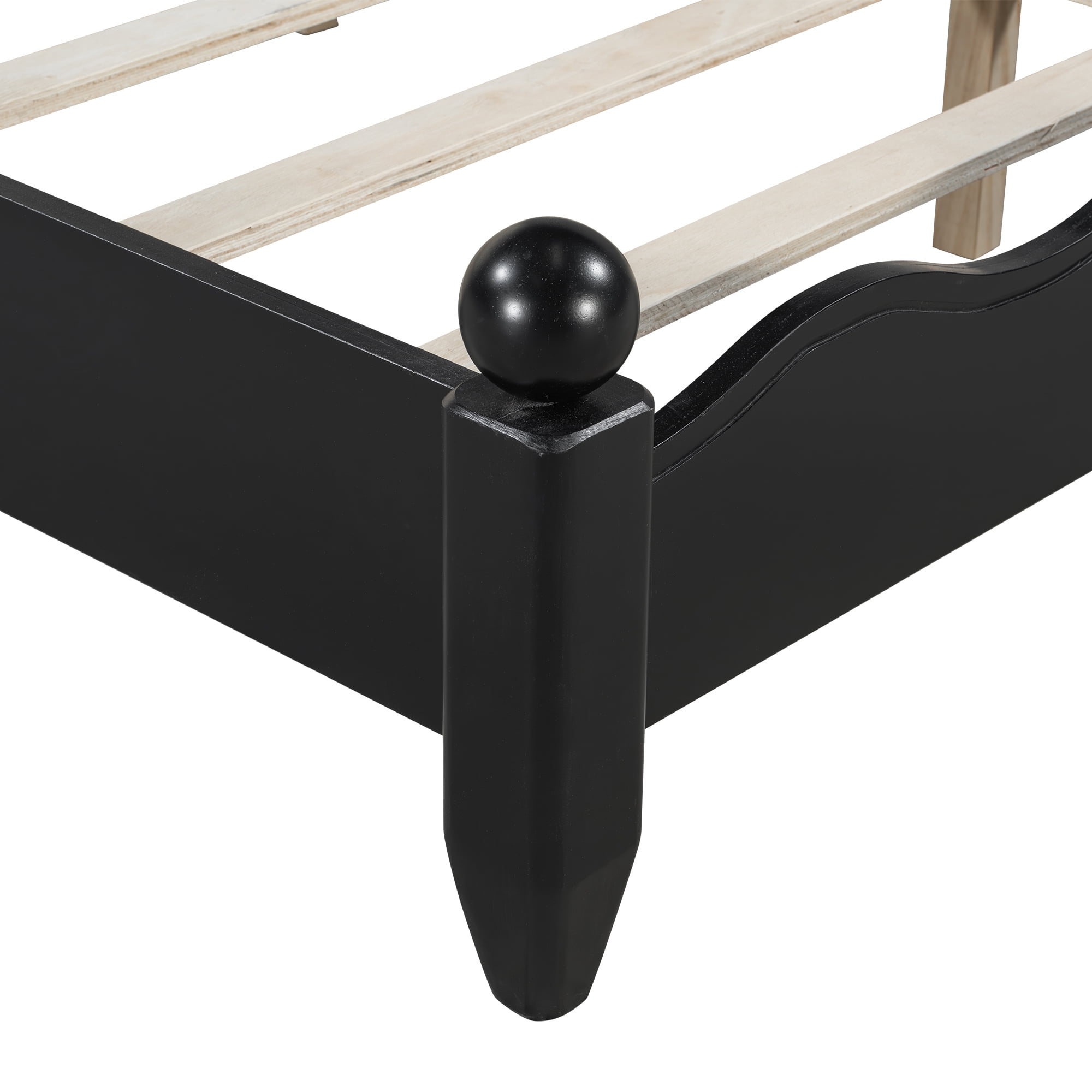 Alvantor Queen Size Wood Platform Bed with Upholstered Headboard, Solid Slat Support, Black + Beige