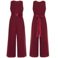 thumbnail image 4 of Mufeng Kids Girls Long Wide Leg Jumpsuit Overalls Sleeveless Princess One-Piece Party Romper Summer Burgundy 14, 4 of 5