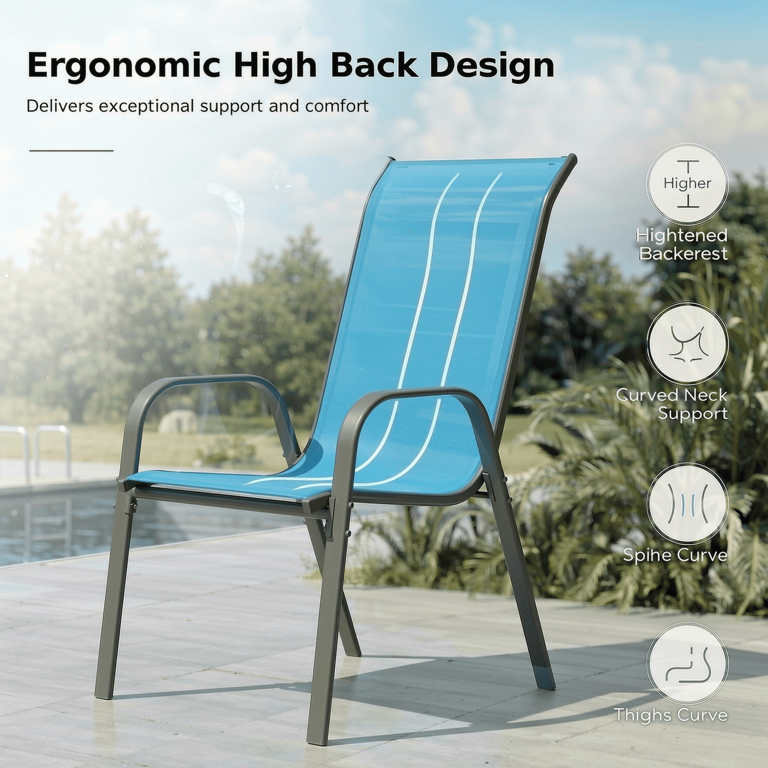 Pirecart Patio Dining Chairs Set of 4, Outdoor Stackable Armrest Chairs All Weather