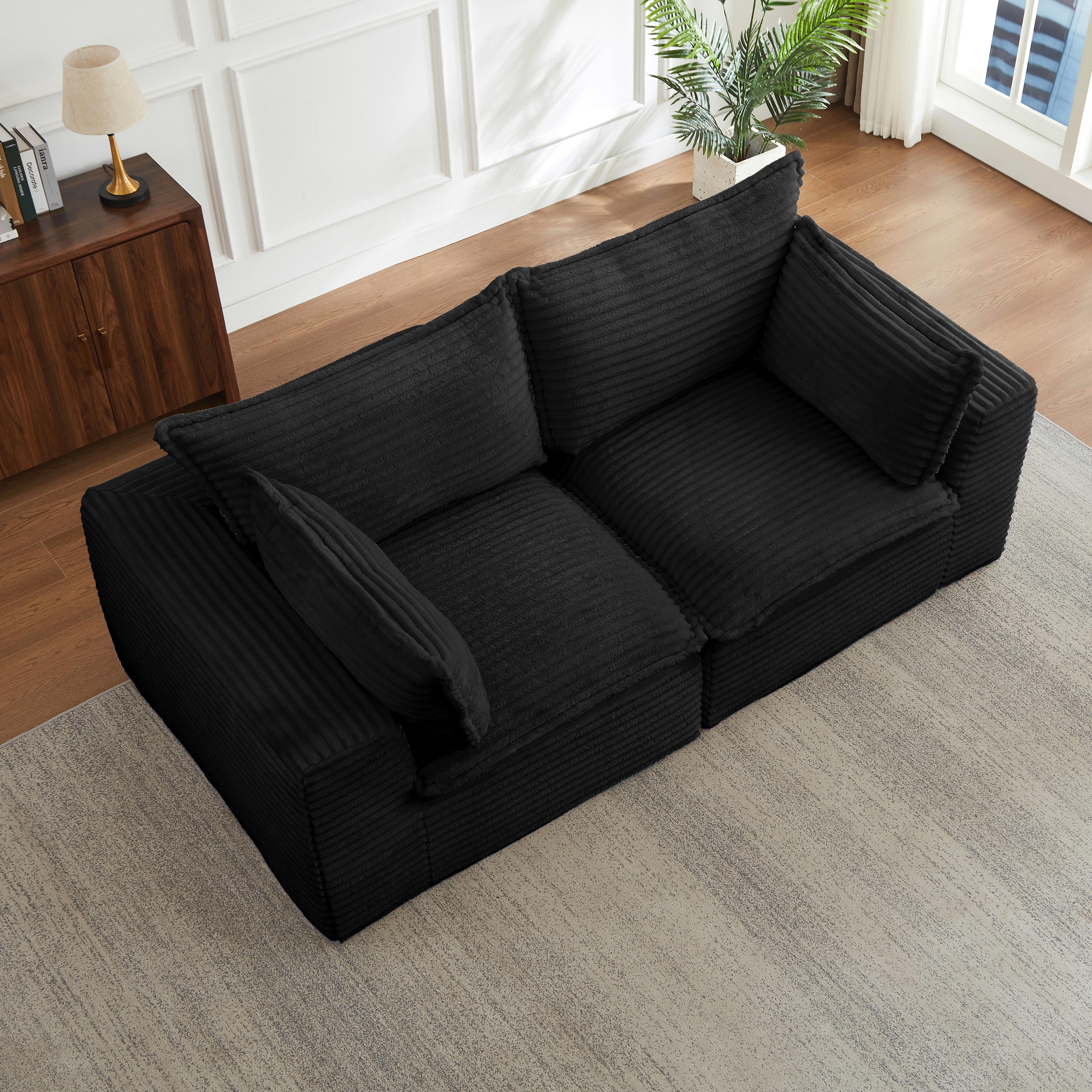 MAYEERTY Corduroy Boneless Loveseat, Soft Tufted Cloud Sectional Couches for Living Room, Black