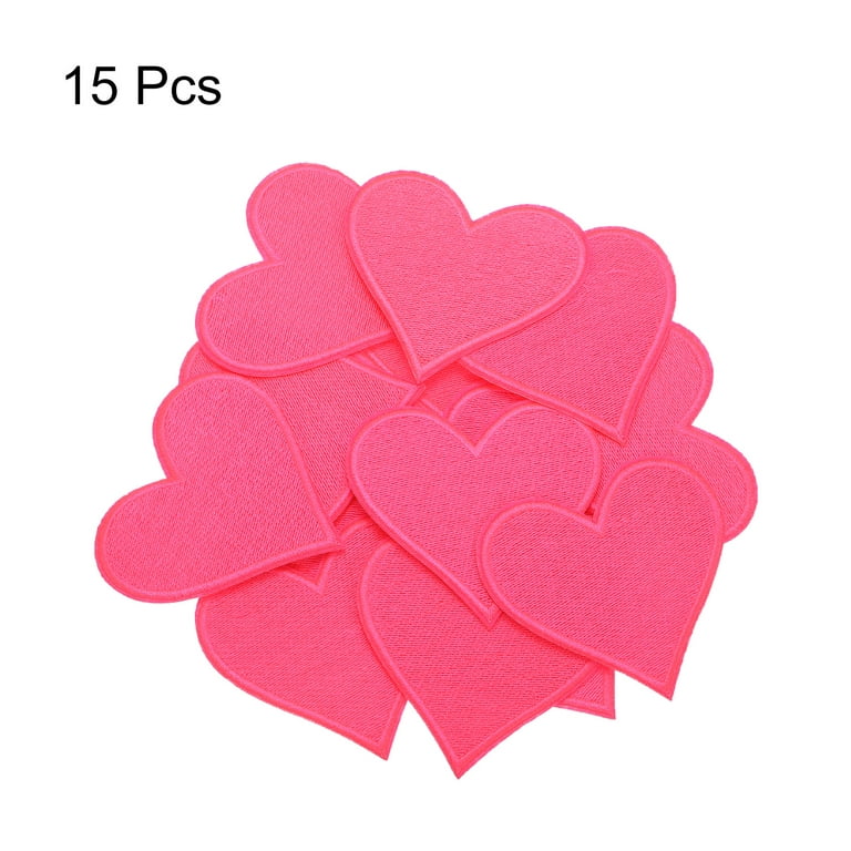 Uxcell Heart Shaped Iron on Patches Hot Pink Embroidered Applique Patches  for Clothing Repairing 15PCS 2.8x2.7 