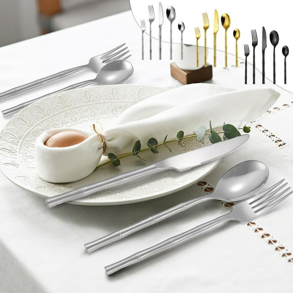 5-Piece Stainless Steel Cutlery Set with Solid Round Handles for Everyday Dining, Durable Hotel-Grade Flatware for Family Meals and Entertaining | Black KTFgvq