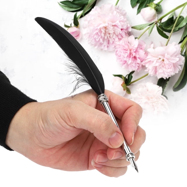 Feather Pen, Feather Quill Pen Writing Quill Dip Pen Black Feather Dip Pen Vintage Fountain Pen Fountain Pen, Stainless Pen, for Business for Office