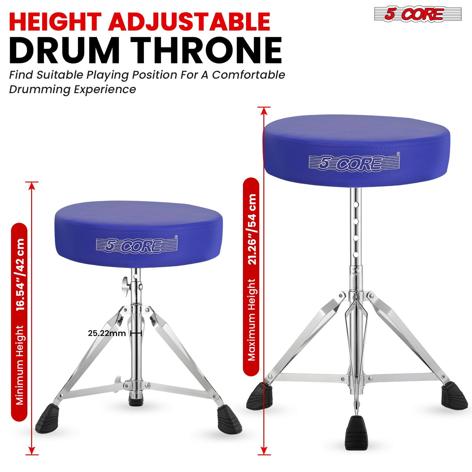 Drum Throne Padded Guitar Stool Height Adjustable Music Chair Seat Universal for Adults & Kids with Anti Slip Rubber Feet DS CH Blue