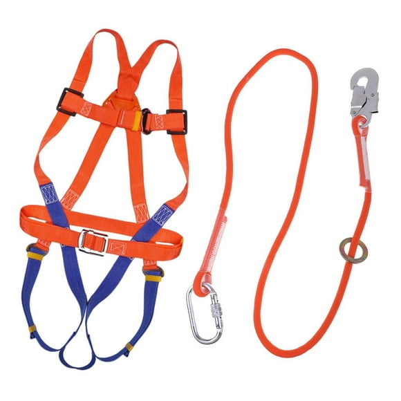Full Body Harness + Lanyard Universal Rock Climbing Fall Protection Harness Harness + M