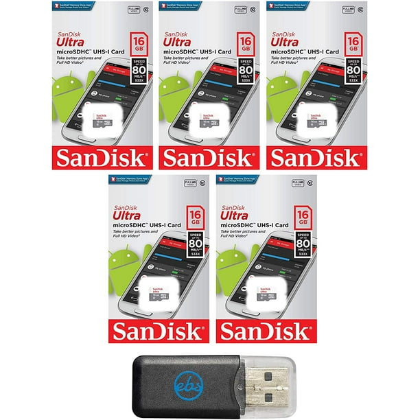 Sandisk Micro Sdhc Ultra 5 Pack Microsd Tf Flash Memory Card 16gb 16g Class 10 Sdsqunb 016g Bundle With Everything But Stromboli Memory Card Reader By Visit The Sandisk Store Walmart Com