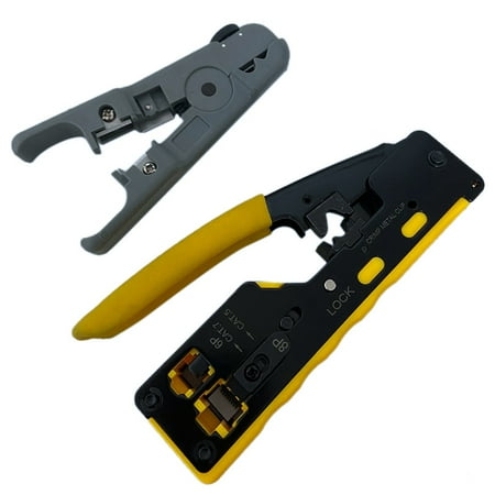 

CAT5 CAT6 Pass Through Crimper Crimping Tool for Standard RJ45 RJ12 CAT6A Shielded Modular Plugs Yellow
