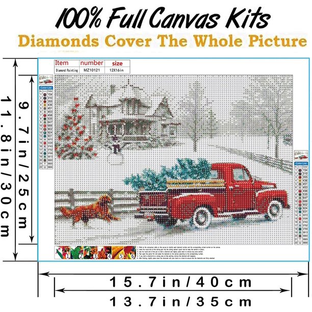 Diamond Painting Kit Winter Scene Diamond Art Kits for Adults Red Truck Diamond Dots Christmas Paint with Diamonds Round for Gift Wall D cor