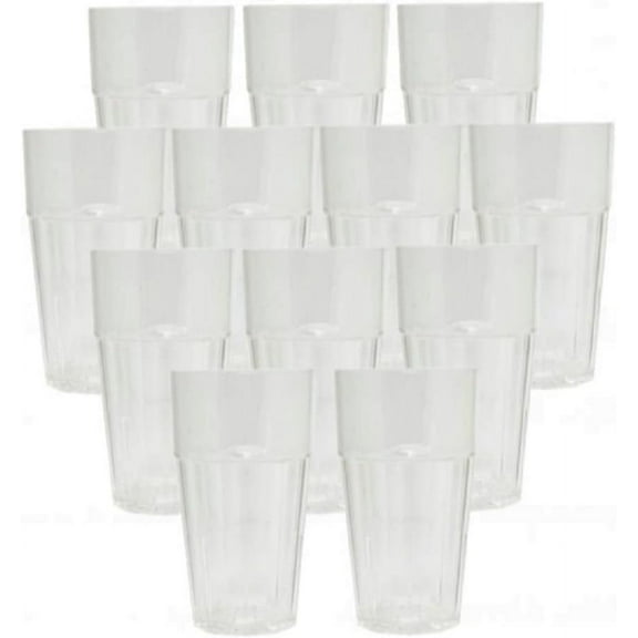 TrueCraftware- Set of 12 Diamond 16 oz. Tumbler/Drinking Cups Clear Polycarbonate-Premium Iced Tea Glasses Stackable Reusable Dishwasher Safe Break-Resistant for Home and Restaurants