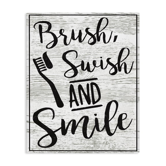 Stupell Industries Farmhouse Brush Swish And Smile Black and White Typography Canvas Art, 16 x 20, by Nicole DeCamp