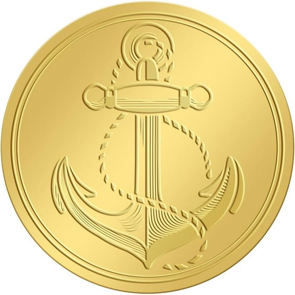 2" Anchor Stickers Gold Envelope Seals Sea Summer Beach Ocean Embossed 100pcs Foil Seals Self Adhesive Stickers Label for Wedding Invitations Packaging DIY
