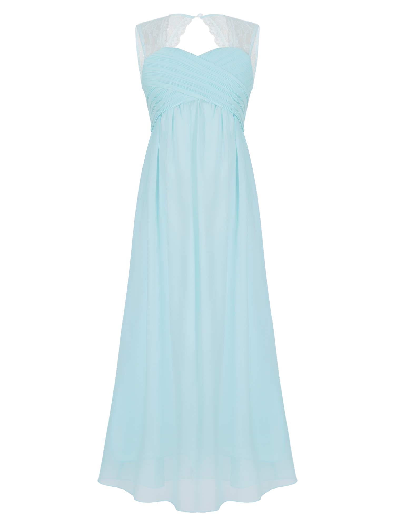 Zaldita Kids Girls Floral Lace Chiffon Junior Bridesmaid Dress Pageant Formal Maxi Gown Sky Blue 14