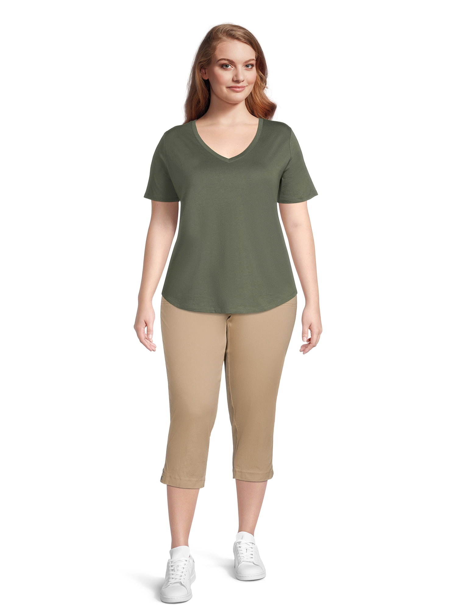 JMS Just My Size by Hanes Women's Plus Snap Hem Pull On Cropped Pants, 23" Inseam, Sizes 0X-4X