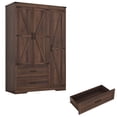 thumbnail image 6 of ChVans 70" Farmhouse Armoire Wardrobe Closet with Doors and Drawers, 3 Barn Doors Wardrobe Armoire with Hanging Rods and Multi-Layer Shelves for Bedroom, Brown-70", 6 of 8