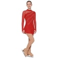 thumbnail image 3 of Doomiva Women Figure Skating Outfit Long Sleeve Rhinestone Dress with Mesh Boot Cover Tights Red L, 3 of 5