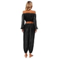 thumbnail image 5 of Linjinx Women Belly Dance Outfits Sequin Long Sleeve Off Shoulder with Pants Set Carnival Black One Size, 5 of 6