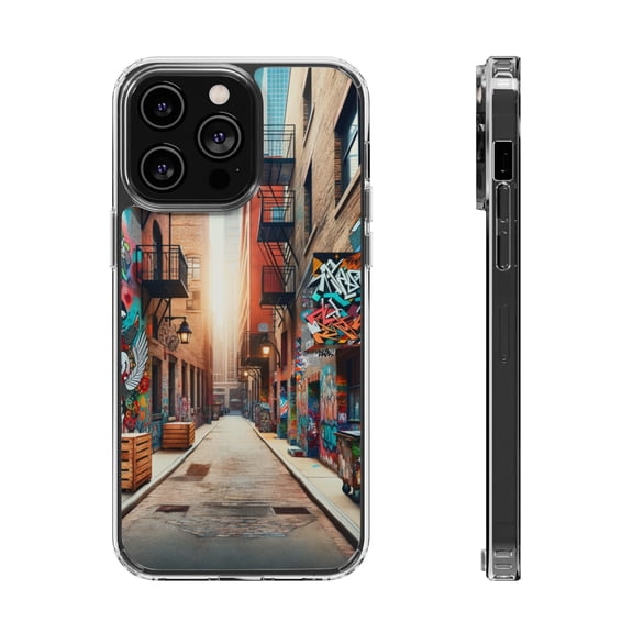 DistinctInk Hybrid (Acrylic / TPU) Clear Slim Fit Case for Apple iPhone 15 Pro MAX (6.7" Screen) - "Colors on Concrete: Vibrant Street Art Transformations"