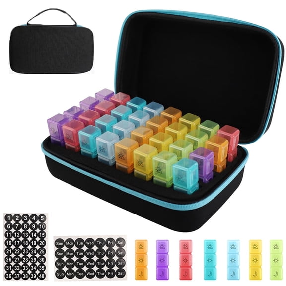 Audessy Monthly Pill Organizer 3 Times a Day with Organizing Bag, Large Pill Box with 32 Daily Compartments, 31 Days Pill Case Morning, Afternoon, And Evening Dispensing Medicine Box and Stickers
