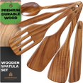 thumbnail image 1 of Woodenhouse Juego de 6 espátulas de madera de teca, antiarañazos, 1 of 8