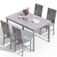 thumbnail image 3 of Baxluxe Marble Dining Table Set for 4, 47.2 Inch Rectangle Kitchen Table and Chairs Set, Faux Marble Dining Table with 4 Velvet Dining Chairs, 5 Pieces Dinette Set for Kitchen, Breakfast Nook, Gray, 3 of 8